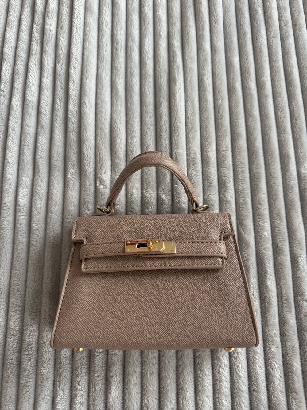 Taupe Mini Top Handle Crossbody Bag with Gold Hardware